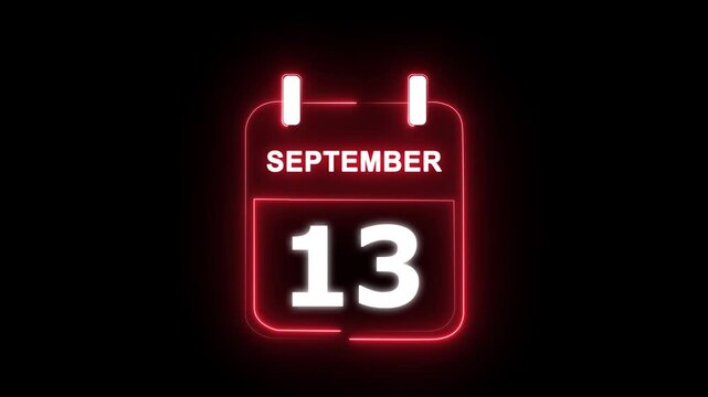 September calendar icon. 13 September calendar date animation. Countdown calendar concept. and stunning 4k animation.