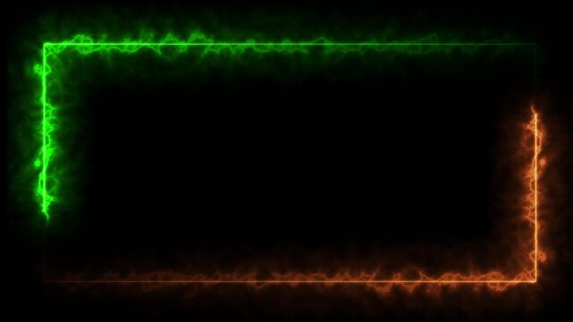 Fire neon light rectangle frame loop animated background. Burning neon lights frame box animation seamless loop, alpha channel, Fire line glowing rectangle border 4k video footage.