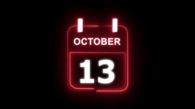 October calendar icon. 13 October calendar date animation. Countdown calendar concept. and stunning 4k animation.