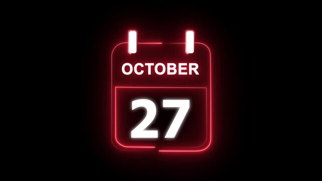 October calendar icon. 27 October calendar date animation. Countdown calendar concept. and stunning 4k animation.