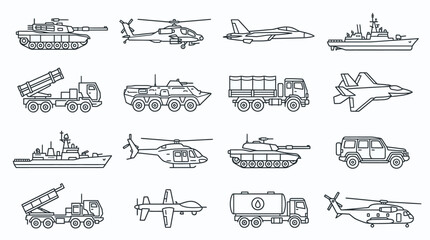 Military Vehicle and Aircraft Icon Set © Dhiyak