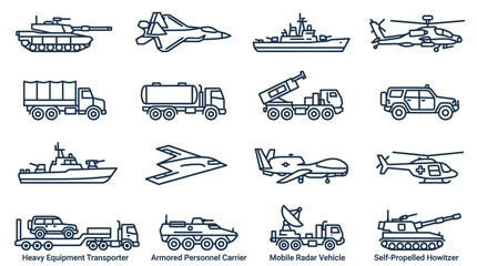 Military Vehicle and Aircraft Icon Set © Dhiyak