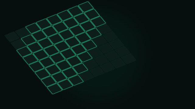 A glowing isometric grid pattern featuring highlighted squares on dark background