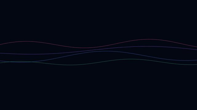 Abstract wave lines of glowing neon light set against a deep black background