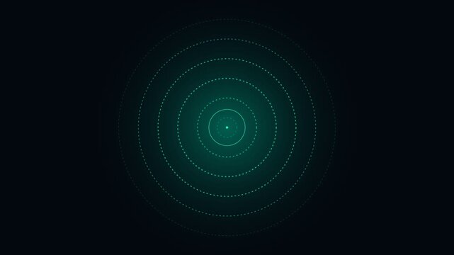 Abstract circular light ripple pattern featuring glowing teal dotted lines