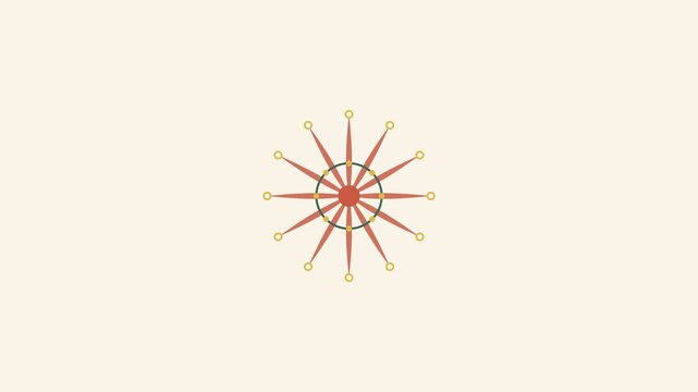 A geometric sunburst illustration with a central circle and radiating spikes