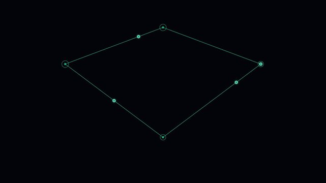 Abstract geometric diamond shape formed by glowing cyan dots and thin lines
