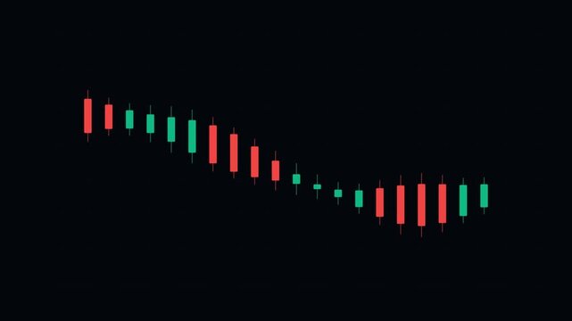 Minimalist candlestick chart showing price movement on a black background
