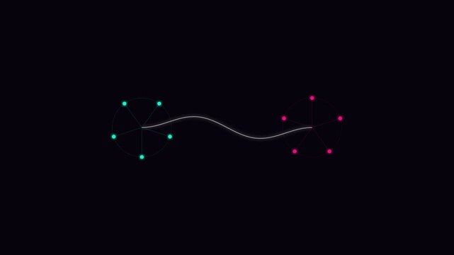 Two pentagonal constellations connected by a single wavy white line graphic