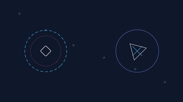 Minimalist digital interface featuring a square and a triangle in circles