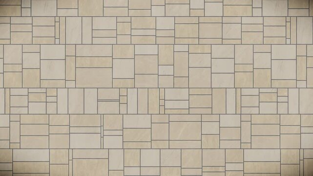 Abstract pattern background of light beige rectangular tiles, subtle stone texture, dark gray grout lines, a seamless loop video background