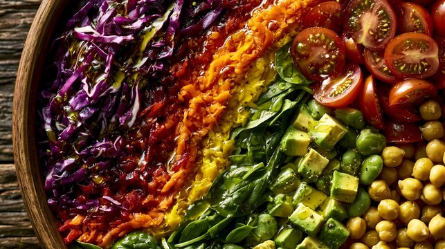Healthy rainbow salad bowl avocado chickpeas vegetables clean eating