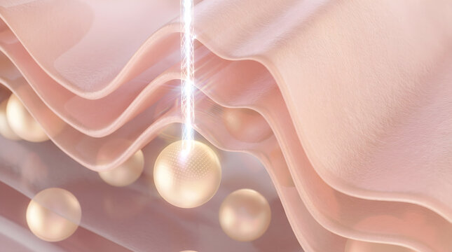 Advanced laser light beam targets deep subdermal tissue cells.Stimulates collagen production and enhances youthful firm skin texture. 3D rendering.
