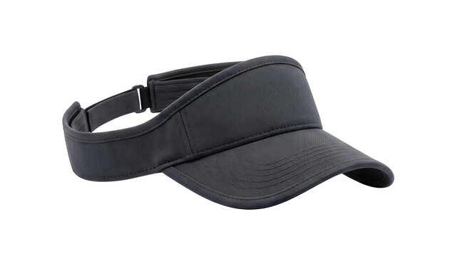 Black sun visor hat mockup, blank athletic headwear for sports and golf, adjustable cotton sunshield cap isolated on white background