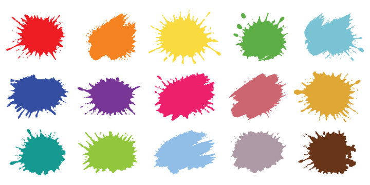 Splats of colorful paint in various vibrant hues and textures featuring splat, texture, and art with brush and stroke elements for creative design projects.