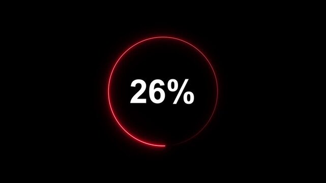 Red neon loading circle progress bar animation with 26 percent counter on black background