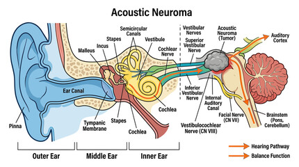 Acoustic Neuroma Diagram: Anatomy of the Ear and Tumor Growth © Yumna