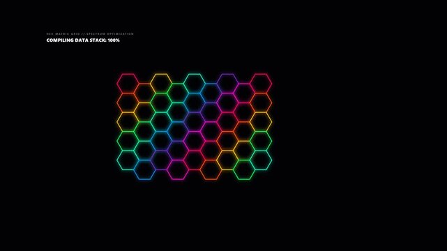 4K Vibrant Hexagonal Data Matrix Animation - Colorful Tech Hive Infographic and Multi Color AI Grid Loop