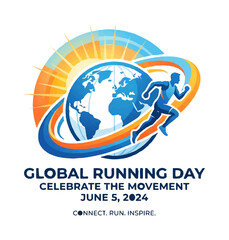 Fototapeta premium Global Running Day, running, fitness, sports, celebration, June 5, vector icon