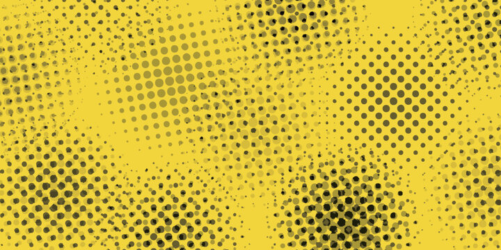 Abstract Yellow Background with Dark Polka Dot Halftone Pattern