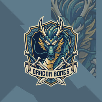 This image features a striking dragon design, symbolizing strength and power, beautifully framed by swords and the title 'Dragon Bones,' representing fantasy and action.