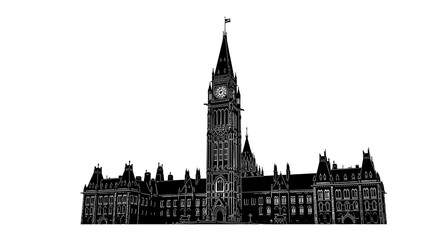 Fototapeta premium Black silhouette of old government building.