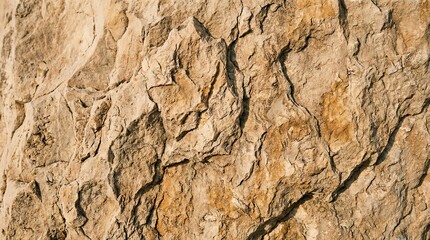 Fototapeta premium Close up of textured rock surface highlighting natural patterns and earthy tones in warm lighting with detailed close rugged, background, landscape