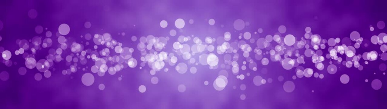 Abstract purple background with glowing white bokeh light particles in a horizontal line formation creating a festive and magical atmosphere Loop