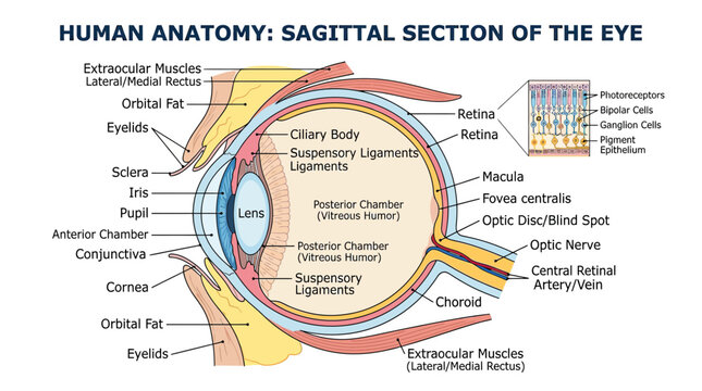 Human Eye Anatomy Diagram: Sagittal Section - Medical Illustration