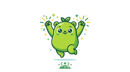 Fototapeta premium Cute Green Character Jumping in Celebration