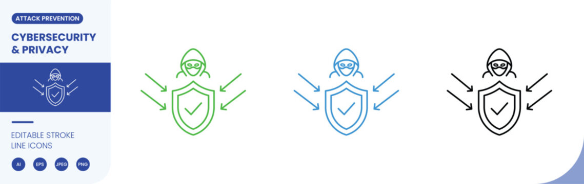 cybersecurity attack prevention icon line style editable stroke vector