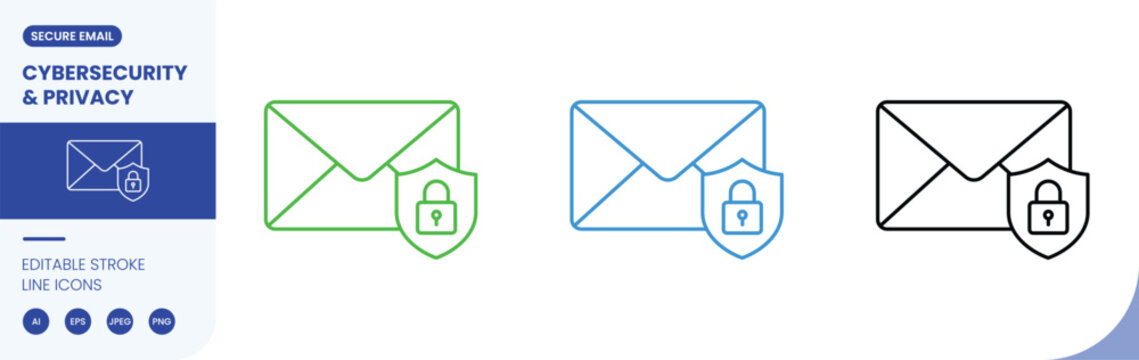 secure email cybersecurity icon line style editable stroke vector