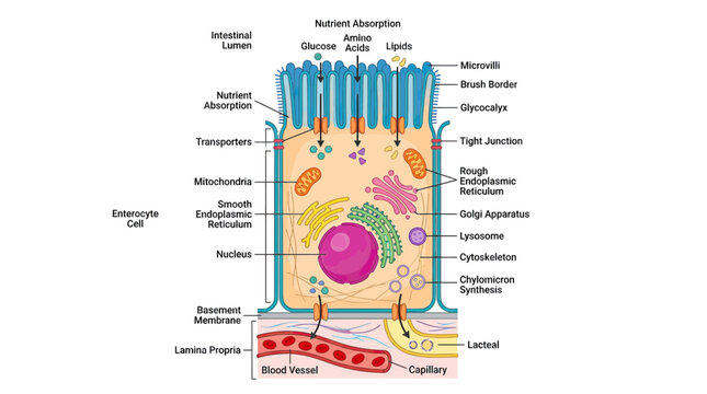 Enterocyte Cell Anatomy: Nutrient Absorption in the Intestinal Lumen