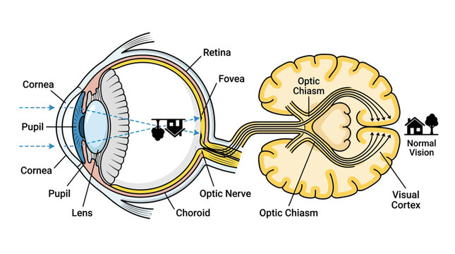 Human Eye Anatomy and Visual Cortex Brain Diagram