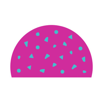Pink semicircle with turquoise geometric shapes