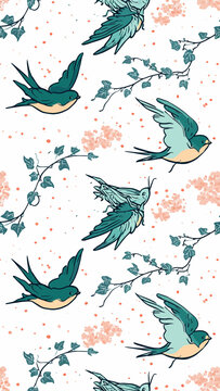 Swallows and branches pattern
