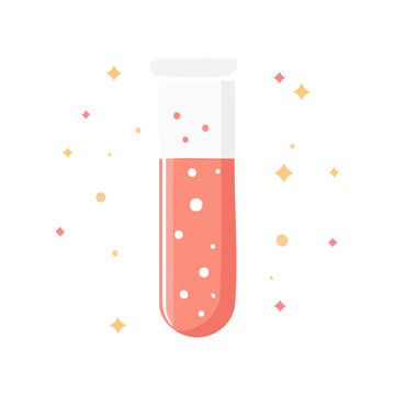 Test tube with pink liquid and bubbles