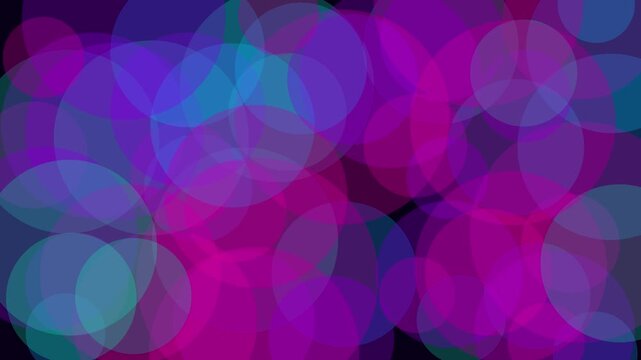 Abstract neon purple and blue bokeh circles background: vibrant glowing light particles overlay for modern digital and motion animation 4k