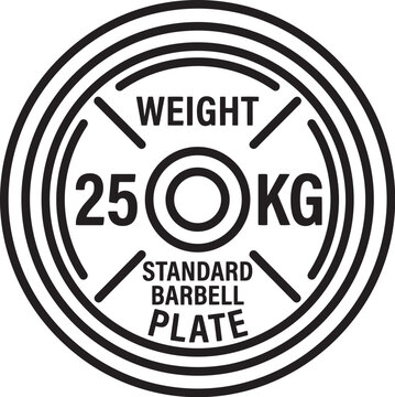 Black silhouette icon of a 25 kg heavy weight plate for gym and weightlifting exercises.