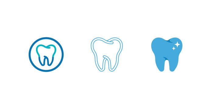 Professional dental logo collection with tooth icons in circle and clean sparkling designs
