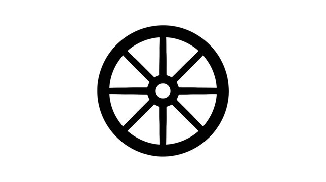 Vector illustration of black and white icon of a wagon wheel with eight spokes on a transparent background