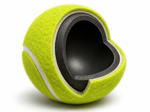 Detailed cross-section 3D illustration of a tennis ball revealing inner rubber core and felt cover, created with Generative AI Technology, ai, generative