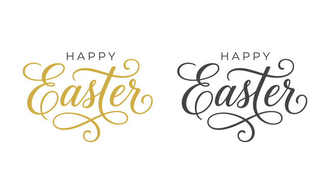 Elegant gold and dark grey calligraphic text wishing happy easter in a beautiful script font