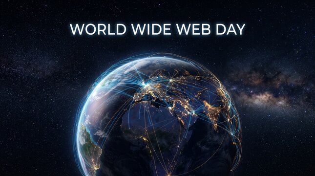 Glowing digital network lines connecting continents on a dark globe
