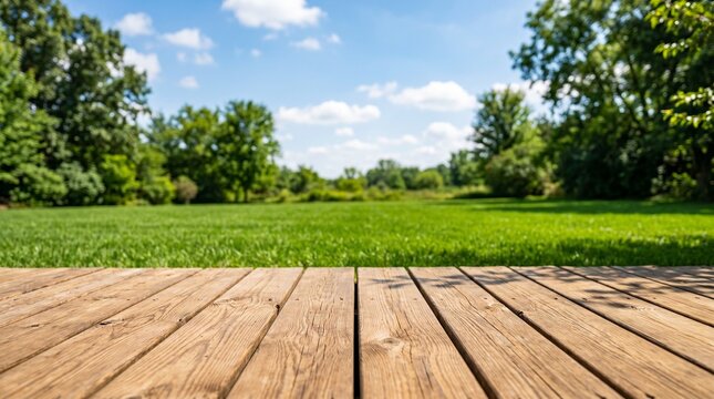 Empty wooden deck planks with natural light and rustic wood texture
