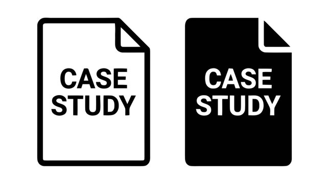 Vector illustration of case study document icon set, outline and solid style on a transparent background