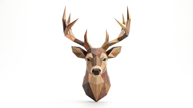 Low-poly deer head mount with intricate geometric facets and antlers displayed.