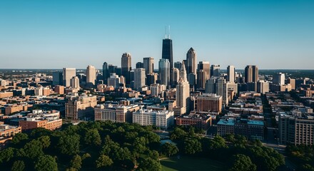 Fototapeta premium Urban cityscape with tall buildings and park