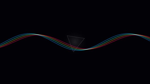 Abstract multicolor sine waves intersecting on a deep black background