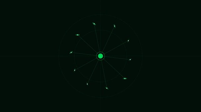 Minimalist digital radar screen interface with glowing green data points
